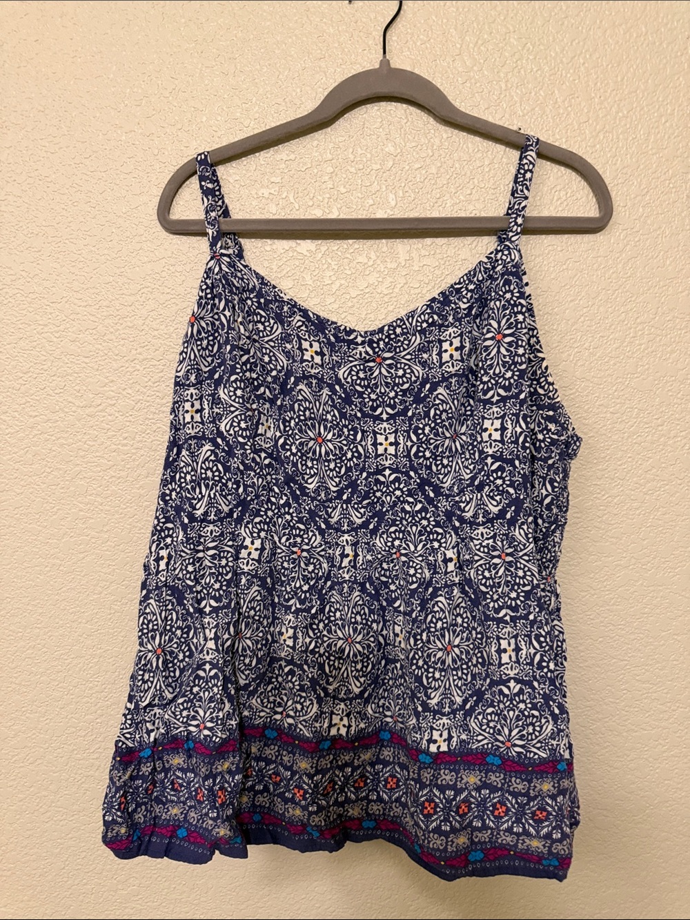 torrid Navy and White Printed Spaghetti Strap Tank with Colorful Border